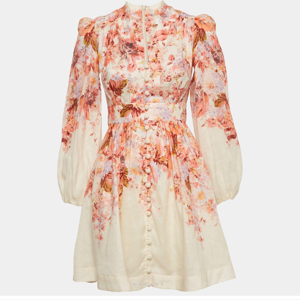 Floral Dress in Cream and Orange